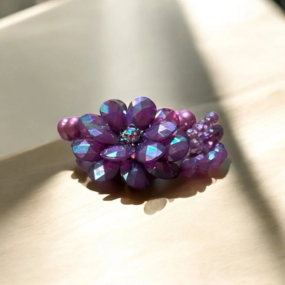 Vintage Purple Beaded Flower Bracelet